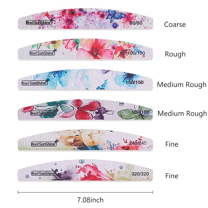 6 PCS Different Grit Nail Files and Buffers, Flower Pattern Emery Board (80-320 Grit) Professional Manicure Tools for Home and Salon Use