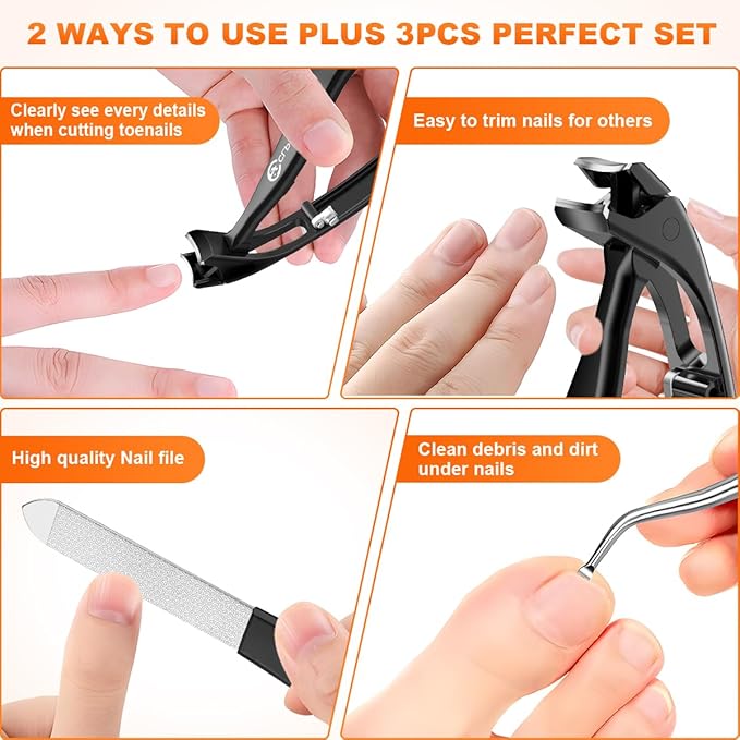 Toenail Clippers for Seniors, 2025 Upgrade Angled Head Nail Clippers for Men with Catcher, CLPPNA Ergonomic Toenails Clipper for Thick Toenails Long Handle, Sharp Wide Jaw Fingernail Clippers Adult