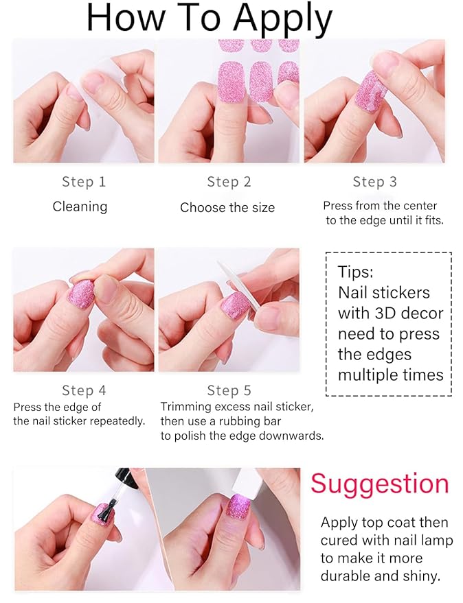 Gel Nail Strips No UV, Glitter White, UV Free, Long Lasting Gel Stickers - Contains 22 Wraps, 1 Prep Pad, 1 File