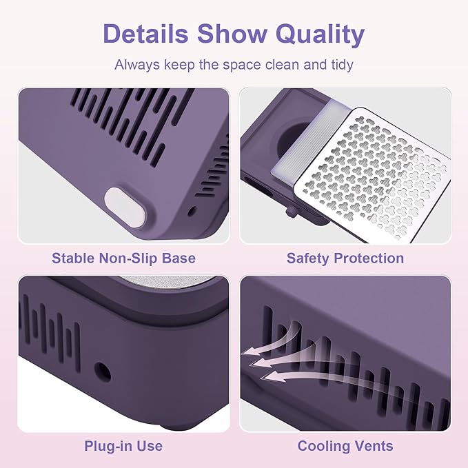 Nail Dust Collector with 10 Speed Settings, Powerful Suction Nail Vacuum, Nail Fan Dust Collector for Beginner, Dust Collector Nail Tech for Acrylic Nail Polishing Manicure Salon Home(Purple)