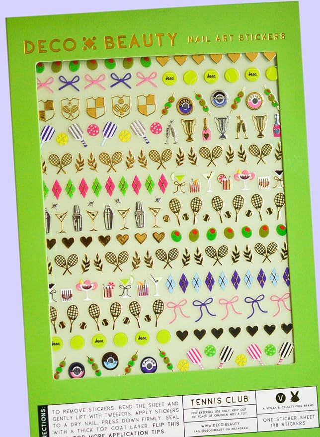 Deco Beauty Tennis Club Nail Stickers - Trendy, Long-Lasting Nail Art Decals – Easy DIY Application for Salon-Quality Manicures