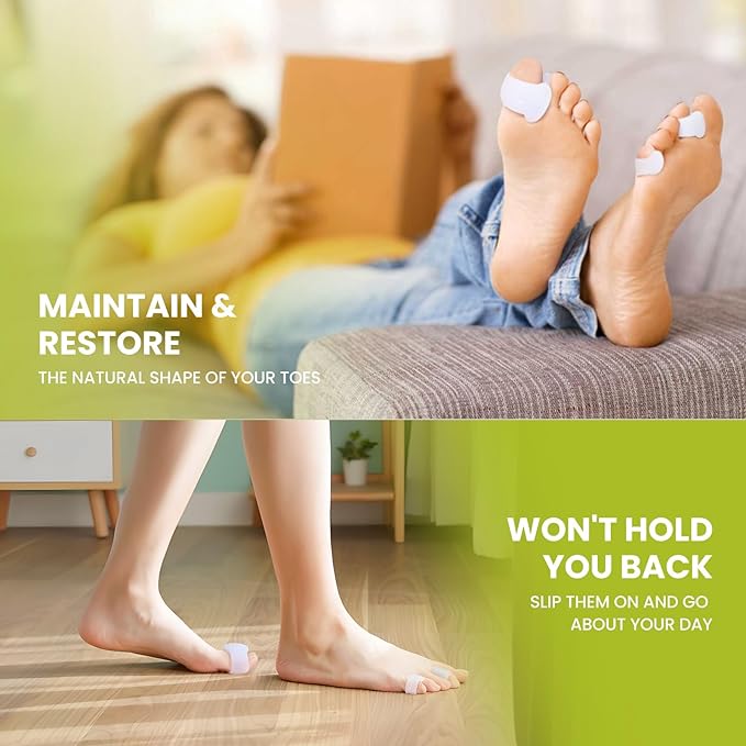 Bukihome Gel Toe Separators for Women -10 Pack Toe Spacers for Overlapping Toes, Bunions, Big Toe Alignment, Bunion Relief - Soft Silicone Toe Corrector for Men (Multi-Size)