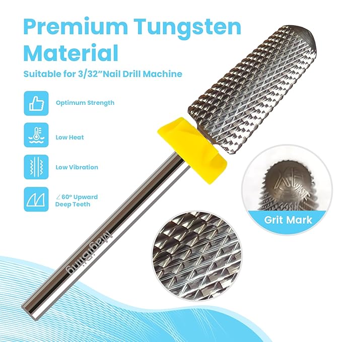 Super Cut Tapered Barrel 3/32'' Safety Tungsten Nail Drill Bits, Remove Gel Fast, Right handed, Suitable for Manicure Pedicure Cuticle Gel Polishing, Technicians Bits, Grit: Extra Fine.