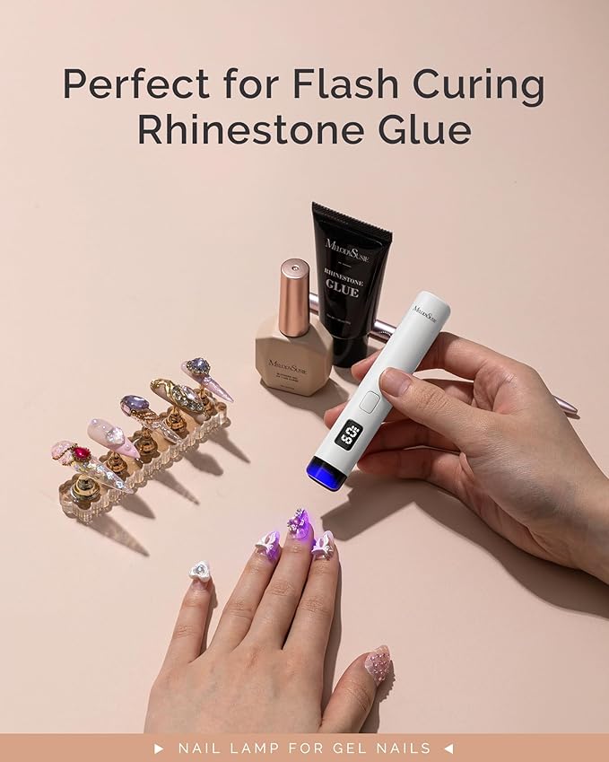 Melodysusie Handheld UV Light for Gel Nails, ART01R Cordless Gel X Nail Lamp Rechargeable with LCD Display, Eye-Protective Cover Flash Cure Nail Dryer for Rhinestone Glue Decoration DIY at Home White