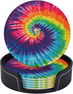 6 Pcs Colorful Rainbow Tie Dye Leather Coasters - Image 2