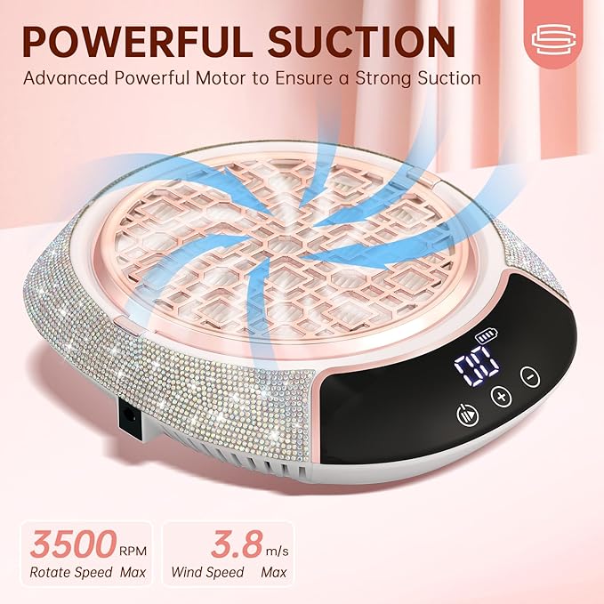 Cordless Nail Dust Collector,Portable Dust Collector Nail Tech with LED Display,Rechargeable Dust Suction Machine with Reusable Fillter for Acrylic Gel Polish,Salon & Home