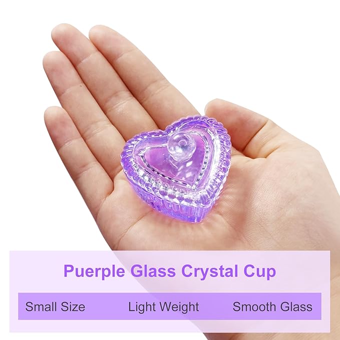 Crystal Sweet Heart Shape Acrylic Liquid Powder Glass Dappen Dish Glass Cup w Cap Lid Bowl for Acrylic Nail Art Transparent Kit (HJ-NAPB071-Purple-2pcs)