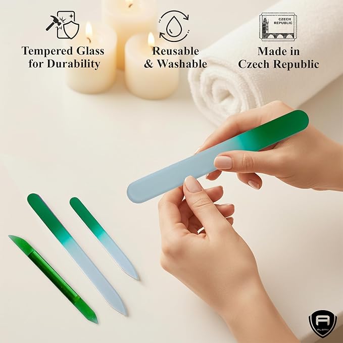 Alban Czech Glass Nail File Parent (Green & Green Manicure, 5, Count, 180/240 Grit)