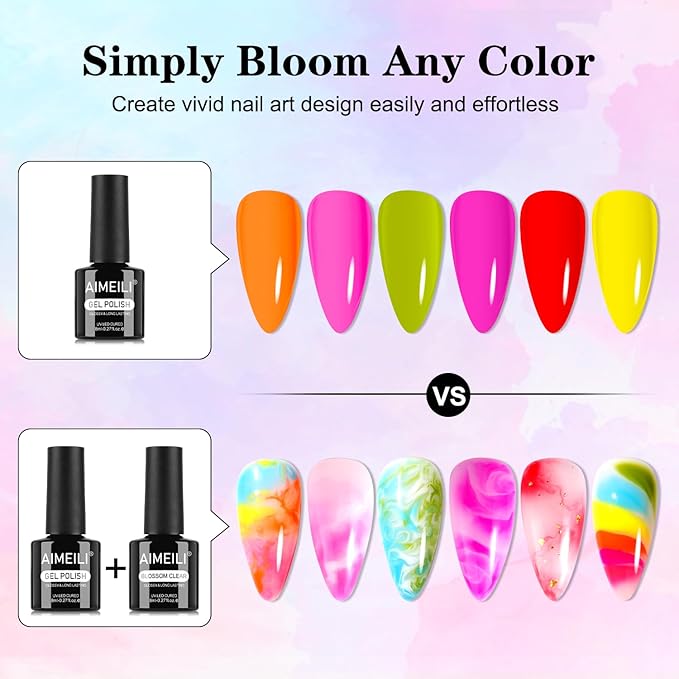 AIMEILI Blooming Gel Nail Polish, Hema Free, Cruelty Free, Vegan, Spreading Effect Sheer Painting Gel Nail Art Supplies for Nail Art Design