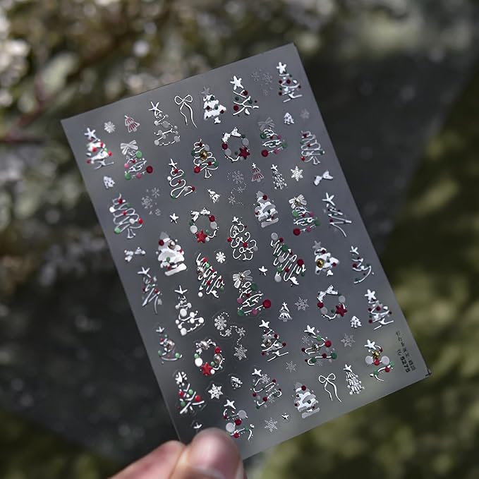2 Sheets Christmas Nail Art Stickers Golden Xmas Tree Nail Decals with Rhinestone Snowflake Star Bow Christmas Nails Design Adhesive Stickers Nail Art Supplies for Women Holiday DIY Nail Art