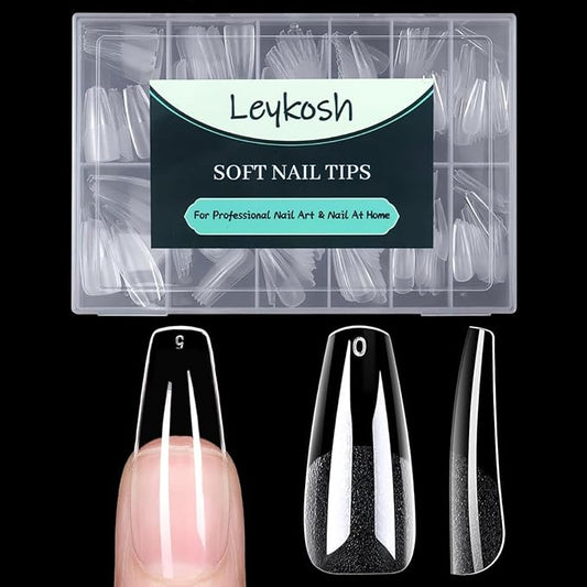 Long Coffin Nail Tips, 216pcs Acrylic Soft Ballerina Fake Nails Gel Nail Tips, Full Cover Pre-Shaped Matte Clear Press on Nails for Extension, Diy at Home Manicure 12 Sizes