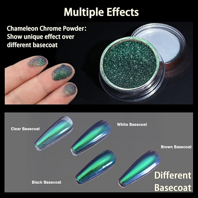 Allstarry Chameleon Chrome Nail Powder, Color-Shift Nail Powder Pigment Glitter Dust Magic Chameleon Mirror Effect Aurora Chrome Effect for Gel Polish Nail Art Decoration-Cyanobacteria