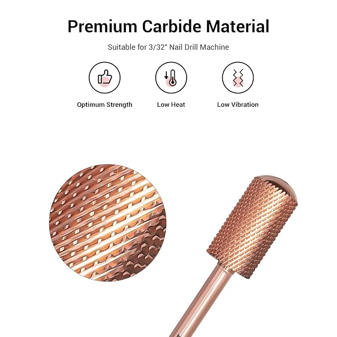 MelodySusie Safety Nail Drill Bits, 3/32'' Smooth Round Top Large Barrel Carbide Bits, Suitable for Manicure Pedicure Cuticle Gel Polishing, Beginners Bits, Rose Gold, Series Bit-S, Fine