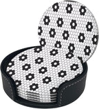 6 Pcs Black White Flower Hex Tile Print Floor Leather Coasters - Image 2