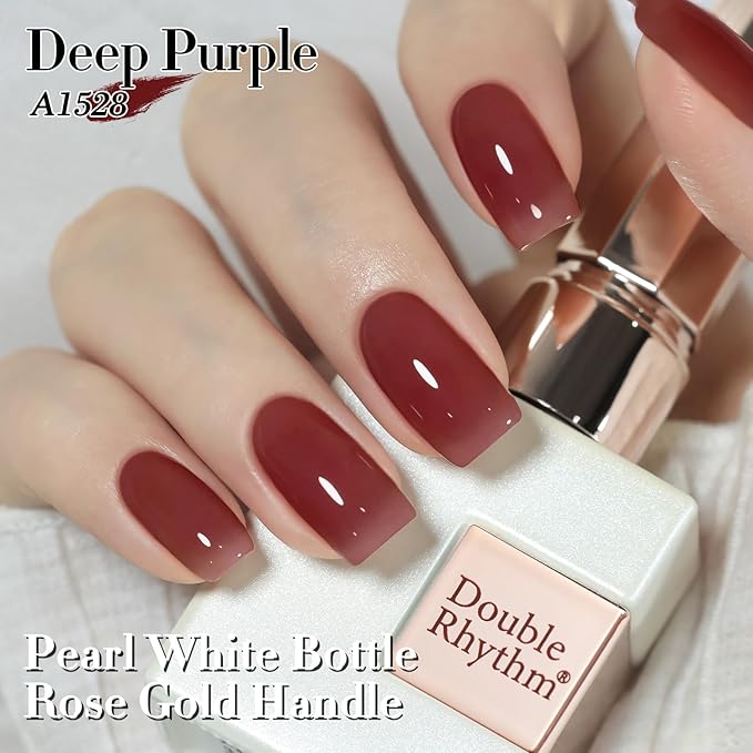 Double Rhythm Gel Polish 15ML Jelly Sheer Pastel Light Milky Color Pearl White Bottle 1 PC 0.5 OZ Full Size Nail Art Salon at Home (Deep Purple-D1528)