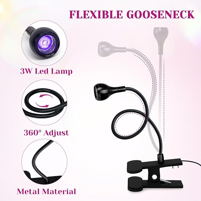AORAEM UV LED Nail Lamp, Quick Drying UV Light for Gel Nails Foot Control LED Nail Cure Lamp, Flash Cure Light with Black Gooseneck and Clamp for Gel Nails