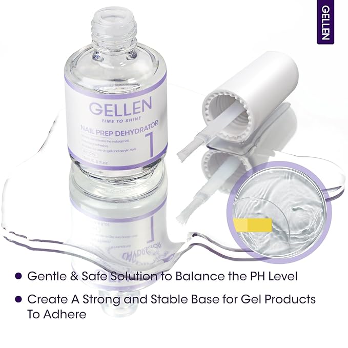 Gellen Nail Dehydrator for Acrylic and Gel Nail Polish Prevent Lifting, 15ml Acid-Free Nail Prep Dehydrator Base Varnish Manicure Bonder Liquid for UV Gel Supplies Set Home Salon Use