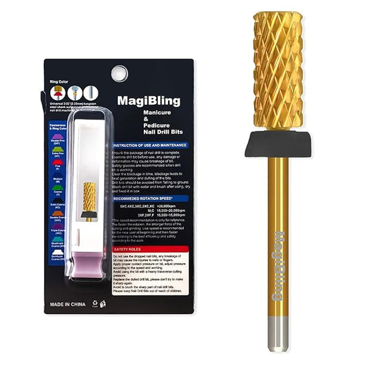 3/32'' Super Cut Nail Drill Bits for Fast Hard Gel Removal, MagiBling Tungsten Carbide Bits for Professional Users, Upward Deep Cut, Right Hand Use, Manicure Cuticle Gel Polishing, Extra Coarse.