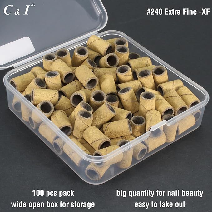 C & I Nail Sanding Bands 100 PCS Plus Upgrade Mandrel 1 PC, Nail Drill Bits for Acrylic Gel Nails Remove, Natural Nails Buffer for Nail Prep and Nail Shiner (Yellow, #240 Extra Fine)