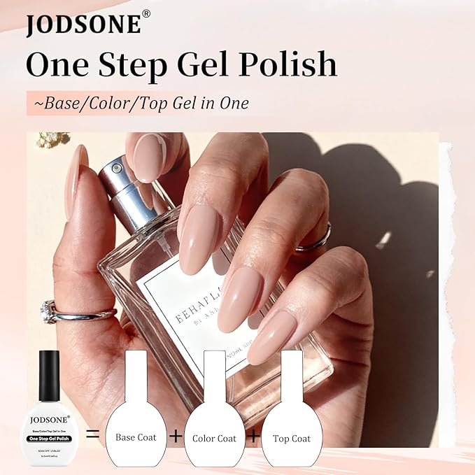 JODSONE Nude Gel Polish Top Base Coat,16.5ml 3-in-1 One Step Gel Polish,Base Color Top Gel in One, Save Time,Long Lasting