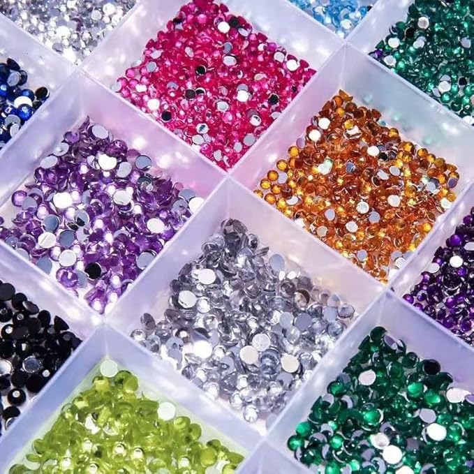 24Grid Nail Art Rhinestone Flatback Gems Crystals Diamond for Nail Decoration Round Rhinestones Kit with Pickup Pencil and Tweezer for DIY and Professional Nail Art