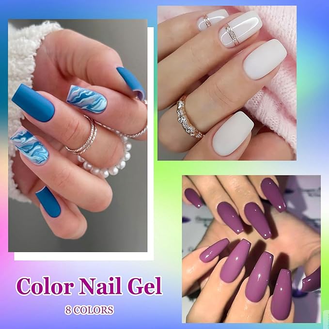 MEET ACROSS 1 Step Gel Polish Set Nail Art Manicure 3 in 1 Gel Kit Soak Off LED Gel Nail Varnishes No Need base gel top coat (Set-4, 8PCS)