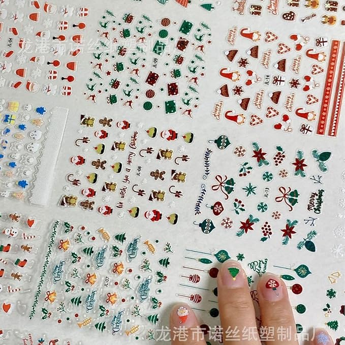 30 Sheets Christmas Nail Art Stickers 3D Self Adhesive Christmas Nail Decals Santa Claus Elk Snowman Christmas Tree Nail Art Supplies Winter Nail Stickers for Women DIY Acrylic Nail Decorations