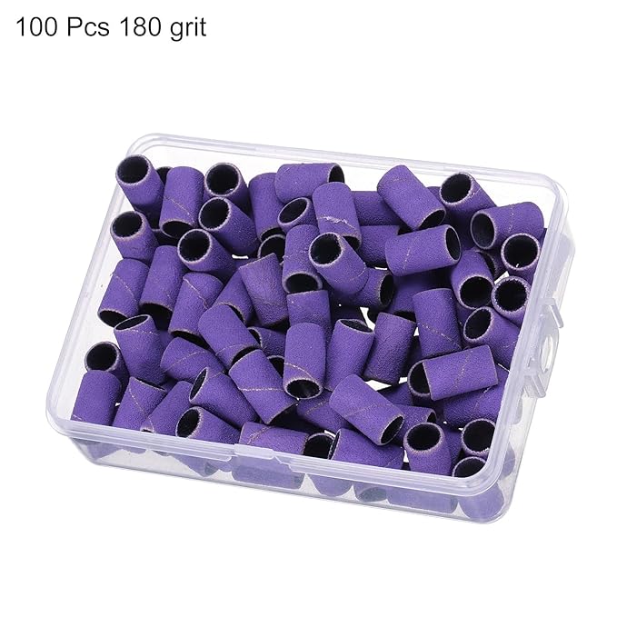 HARFINGTON 100pcs Small Sanding Bands 180 Grit for Nail Drill Bits Mini Sanding Band for Nails Gel Manicures Purple