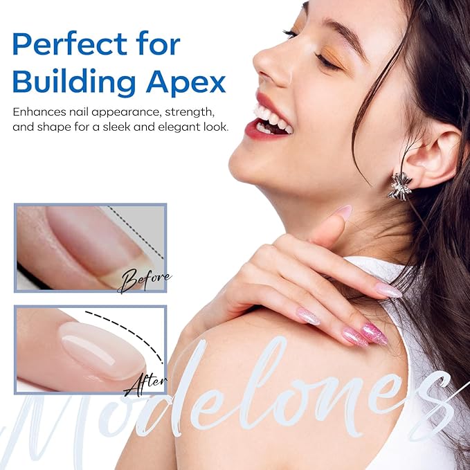 modelones Rubber Builder Gel Base Coat for Nails, Clear Rubber Base Gel Nail Polish for Strengthen/Apex Building/Enhance/Reinforced Long Lasting Fiber Protect Soak Off U V LED Gift for Thin Weak Nails