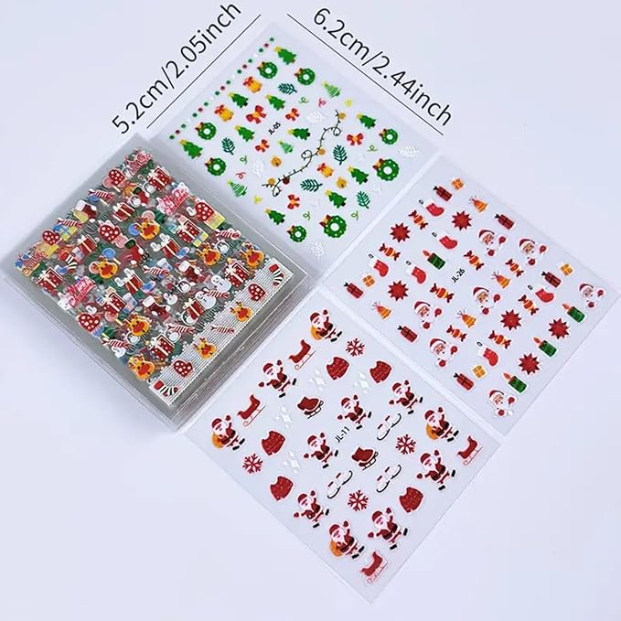 30PCS Christmas Nail Art Stickers Snowflakes Claus Reindeer 3D Self-Adhesive Xmas Nail Decals Nail Art Supplies Xmas Tree Wreath Gingerbread Man Design Christmas Stickers for Holiday Nail Decorations