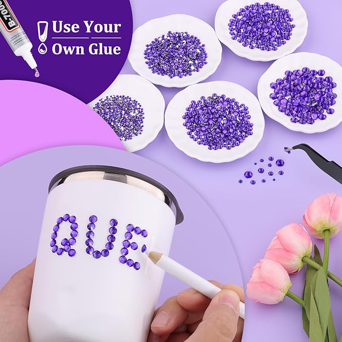 Resin Rhinestones for Crafting, 2 Boxeses Purple Multi Sizes Flatback Bedazzling Crystals for Crafts Nail Art Deco, Non Hotfix Gems Charms for Tumbler Shoes Clothing Fabric Face Makeup