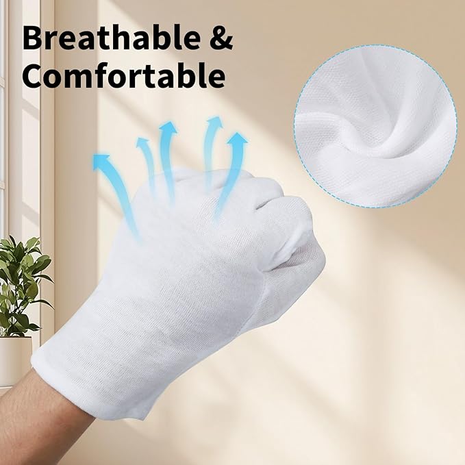 Large Touch Screen Gloves - 10 Pairs White Cotton Gloves for Art Handling, Jewelry, Coin Handling, Photography, for Dry Hands Sleeping, with Pack of 40 Touch Screen Stickers