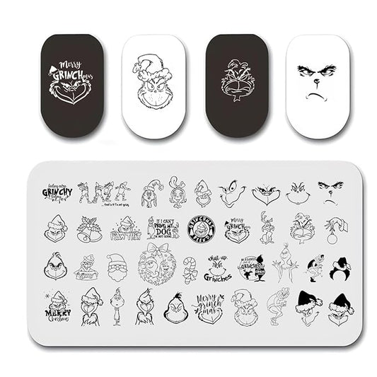 1 Christmas Nail Stamping Plates Green Monster Winter Santa Claus Designs Nails Stamping Kit Holiday Nail Stamping Plate Xmas Nail Stamper Kit for Women Girls DIY Salon Manicure