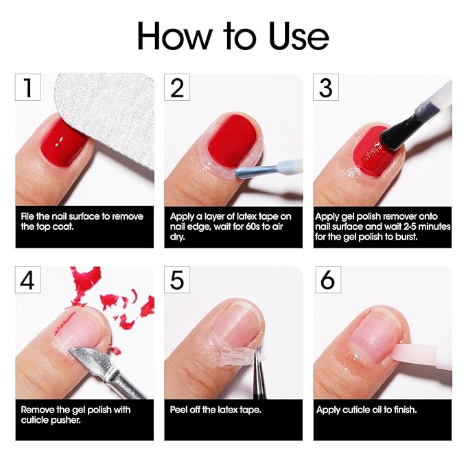 Gellen Gel Polish Remover Kit - Gel Nail Polish Remover with Latex Tape Peel Off Liquid and Manicure Tools, Quick & Easy Gel Polish Remover in 2-5 minutes, No Damage to Nails