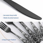 Matte Black Rose Flower Pattern Silverware Set - Image 4