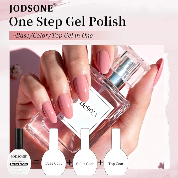 JODSONE Pink Gel Polish Top Base Coat,16.5ml 3-in-1 One Step Gel Polish,Base Color Top Gel in One, Save Time,Long Lasting