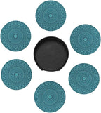 6 Pcs Mandala Turquoise Teal Blue Green Leather Coasters - Image 7