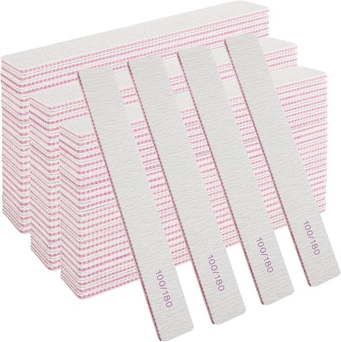 100 Pack Nail Files 100/180, Grit Double Sides Emery Boards, 100/180 Grit Nail Files, Coarse Emery Boards for Acrylic Nails and Gel Nails Home and Salon Supplies
