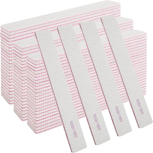 100 Pack Nail Files 100/180, Grit Double Sides Emery Boards, 100/180 Grit Nail Files, Coarse Emery Boards for Acrylic Nails and Gel Nails Home and Salon Supplies