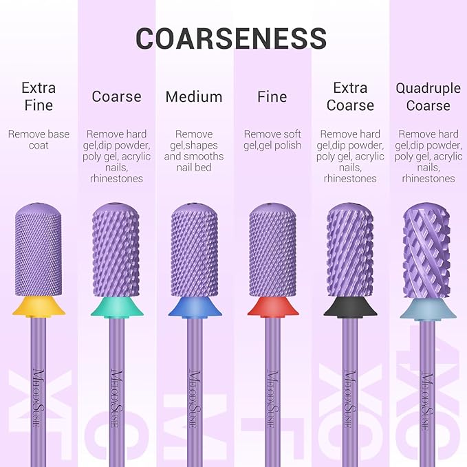 MelodySusie Safety Nail Drill Bits, 3/32'' Smooth Round Top Large Barrel Carbide Bits, Suitable for Manicure Pedicure Cuticle Gel Polishing, Beginners Bits, Purple, Series Bit-S, C
