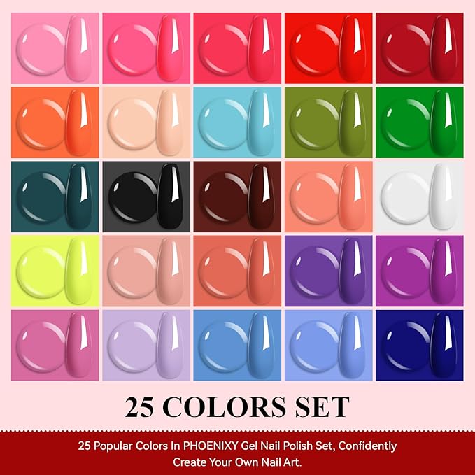 phoenixy Gel Nail Polish 30 PCS Gel Nail Polish Set Dark Color Collection Manicure Set for Women Matte Silver Gold Glitter Top Coat for Women - PCB9042