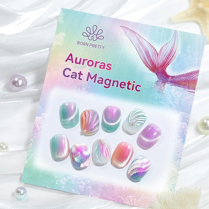 Born Pretty Magnetic Gel Nail Polish Set,Pastel Coral Sea Magnetic Eye Gel Jelly Glass Crystal Magnetic Gel Polish Nail Art Manicure Kit 6PCS