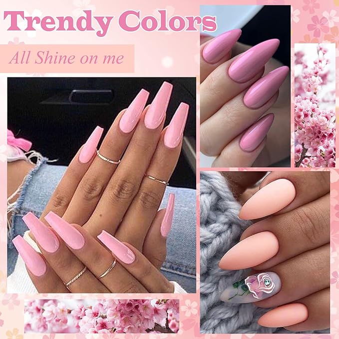 MEET ACROSS 12pcs Gel Nail Polish Set,Soak Off UV LED Lamp Gel Nail Polish Kit,Fashion Shimmer Nail Art Design Gifts for Women Manicure Salon (Pink-1)