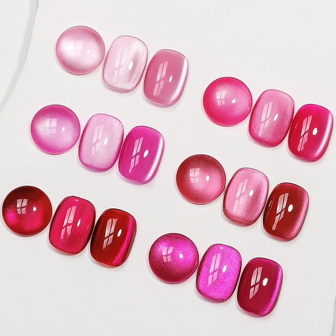 MIZHSE Cat Eye Gel Nail Polish, Pink Magnetic Gel Polish Set with Magnet Stick, Glossy Finish Neon Hot Pink Soak Off Nail Art Manicure Salon DIY Home Women Gift