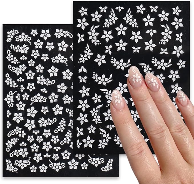 6Sheets Summer Flower Nail Art Stickers 3D Self-Adhesive Holographic Cherry Blossoms Design Nail Stickers Peach Blossoms Nail Supplies for Women DIY Floral Nail Art Decor