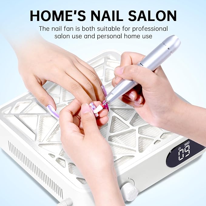 Nail Dust Collector, Powerful Vacuum Fan Vent Dust Collector Extractor Dust Suction Machine for Acrylic Nails Polishing, Nail Salon&Home, White