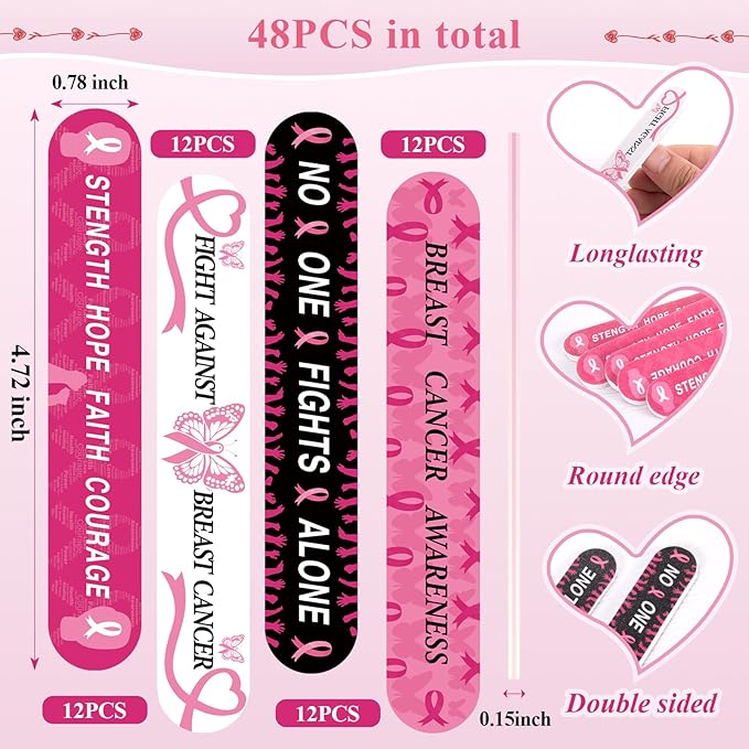 50 Sets 4.72" Breast Cancer Awareness Gift Nail File with Pink Ribbon Design Breast Cancer Awareness Nail Files Bulk Manicure Tools for Women Party Gift Accessories(48PC)