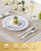 200 PCS Silver Dinnerware Set, Party Plastic Plates - Image 4