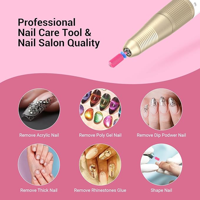 MelodySusie Safety Nail Drill Bits, 3/32'' Smooth Round Top Large Barrel Carbide Bits, Suitable for Manicure Pedicure Cuticle Gel Polishing, Beginners Bits, Pink Blossom, Series Bit-S