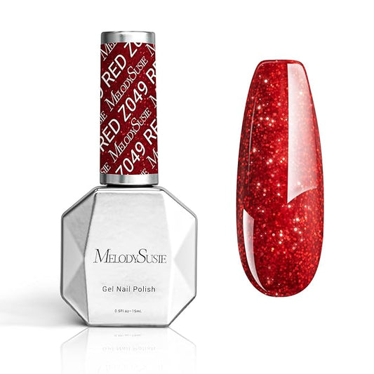 MelodySusie Red Glitter Gel Nail Polish,0.5fl oz Soak Off UV LED Sparkle Red Glitter Gel Polish Nail Art Manicure Salon DIY Nail Design Decoration at Home Christmas Gift for Women-z049